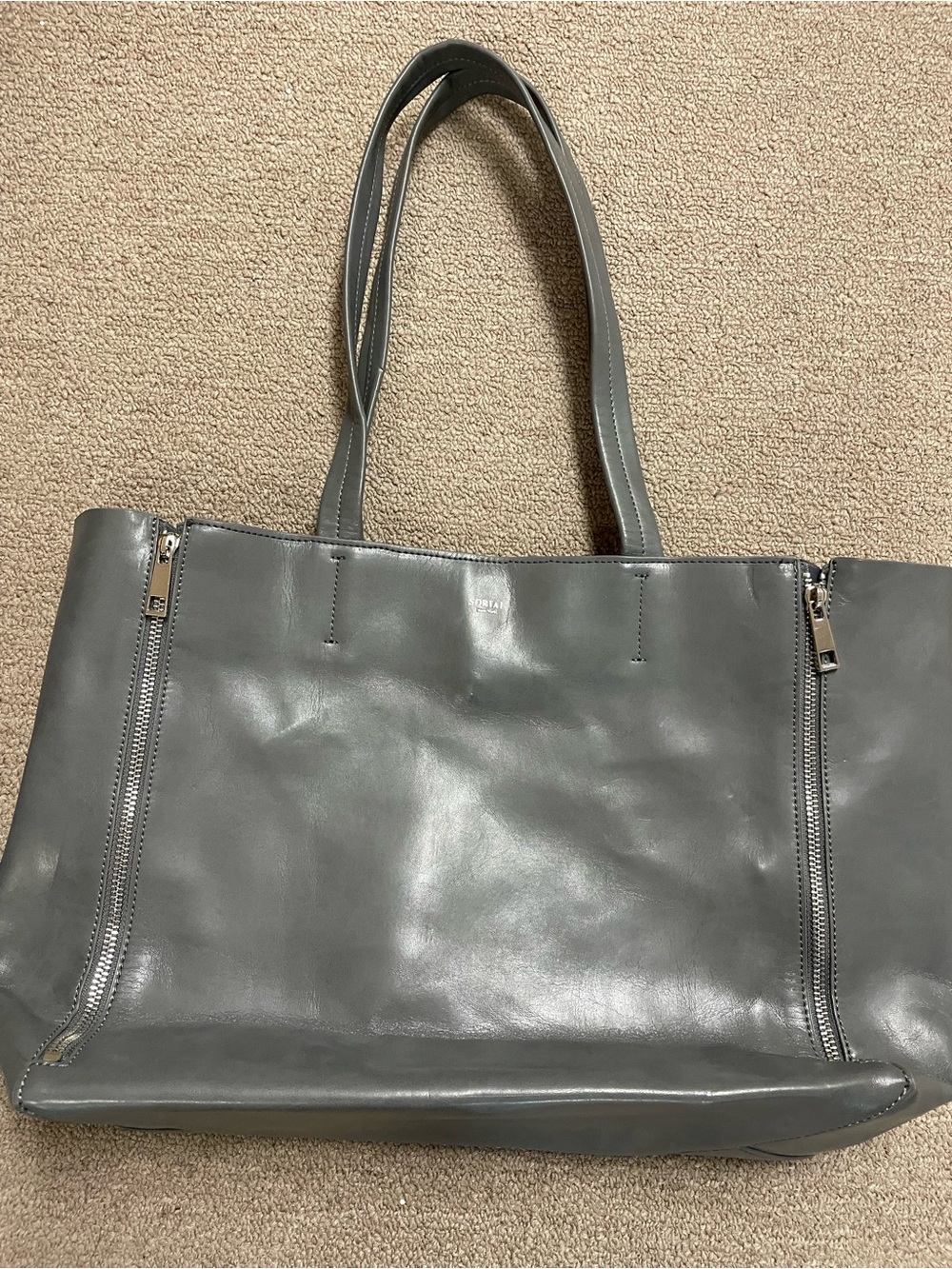 Sorial Gray Leather Tote with Zip Accents